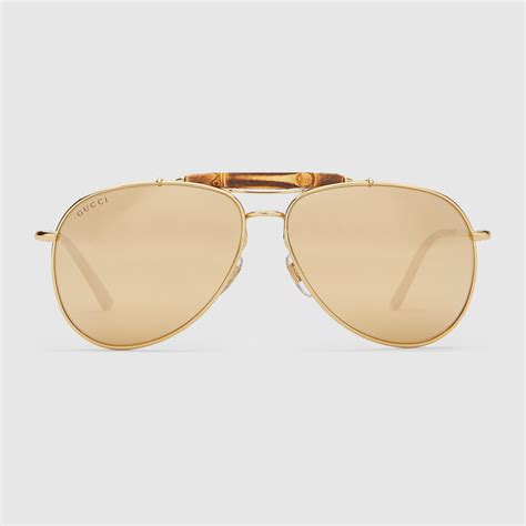 gucci gold plated mirror aviator sunglasses|Gucci aviator sunglasses men's.